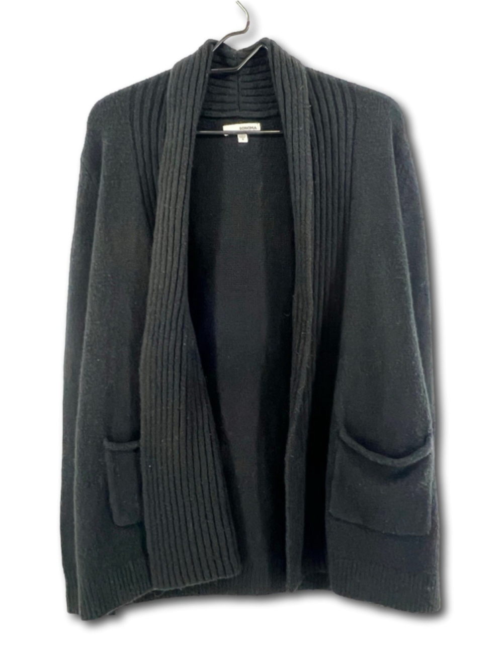 Sonoma Goods For Life Black Open Front Cardigan Sweater Pockets Women’s Small